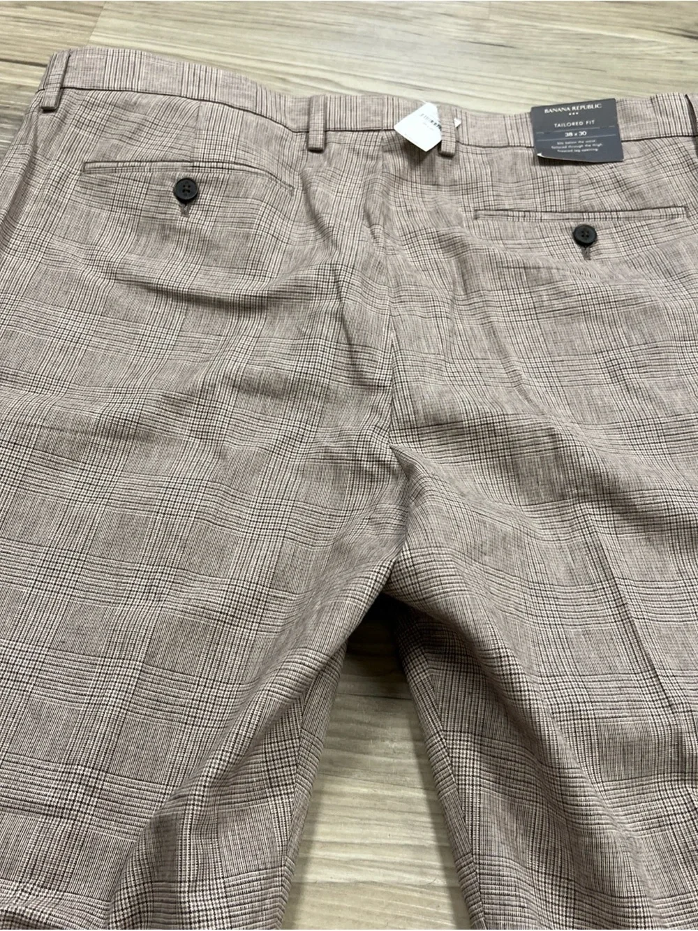 Banana Republic Tailored Fit Trousers Pants Brown Tan Glen Check 38x30 NWT $170